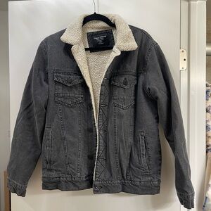 Men's Gray Sherpa-Lined Denim Jacket